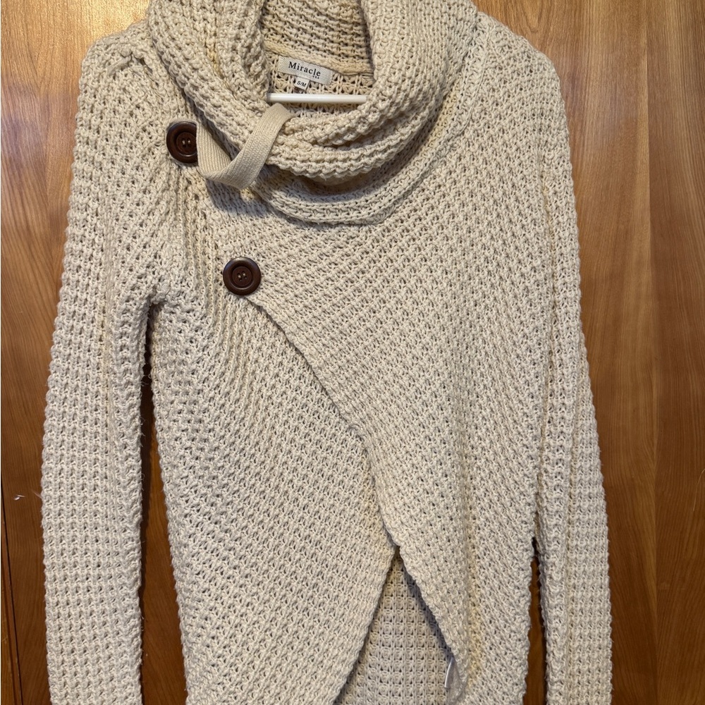 Miracle Cream Cowl Neck Sweater with Button Detail